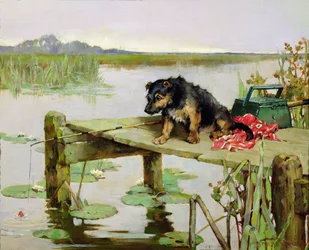 Terrier - Pêche, vers 1890